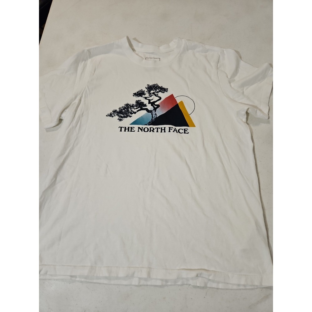 The North Face T-shirt Womens Lg White Graphic TeeShirt Mountain Sun Tree (728